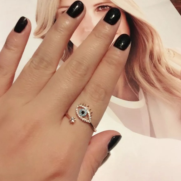 Rose Gold Blue Evil Eye Open Ring - Picture 2 of 2